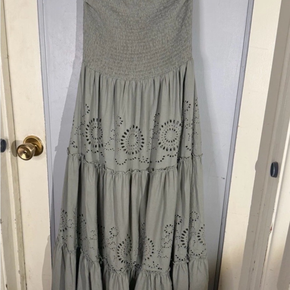 Zara Light Sage Green Maxi Dress with Eyelet Cutouts